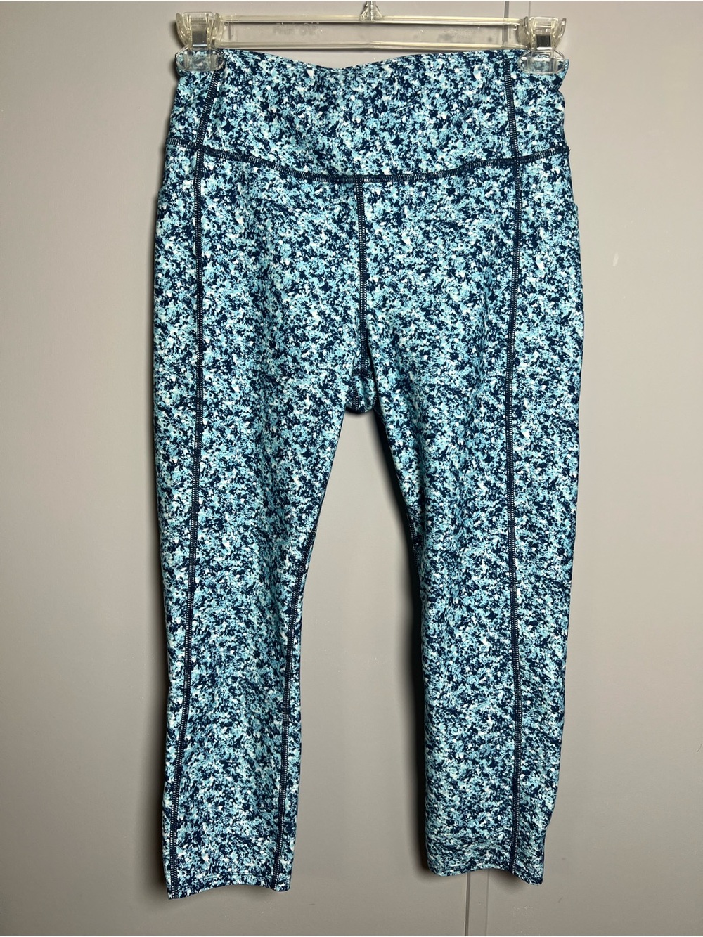 Athletic Works High Rise Capri Leggings Blue Print Pocket Women's M Activewear